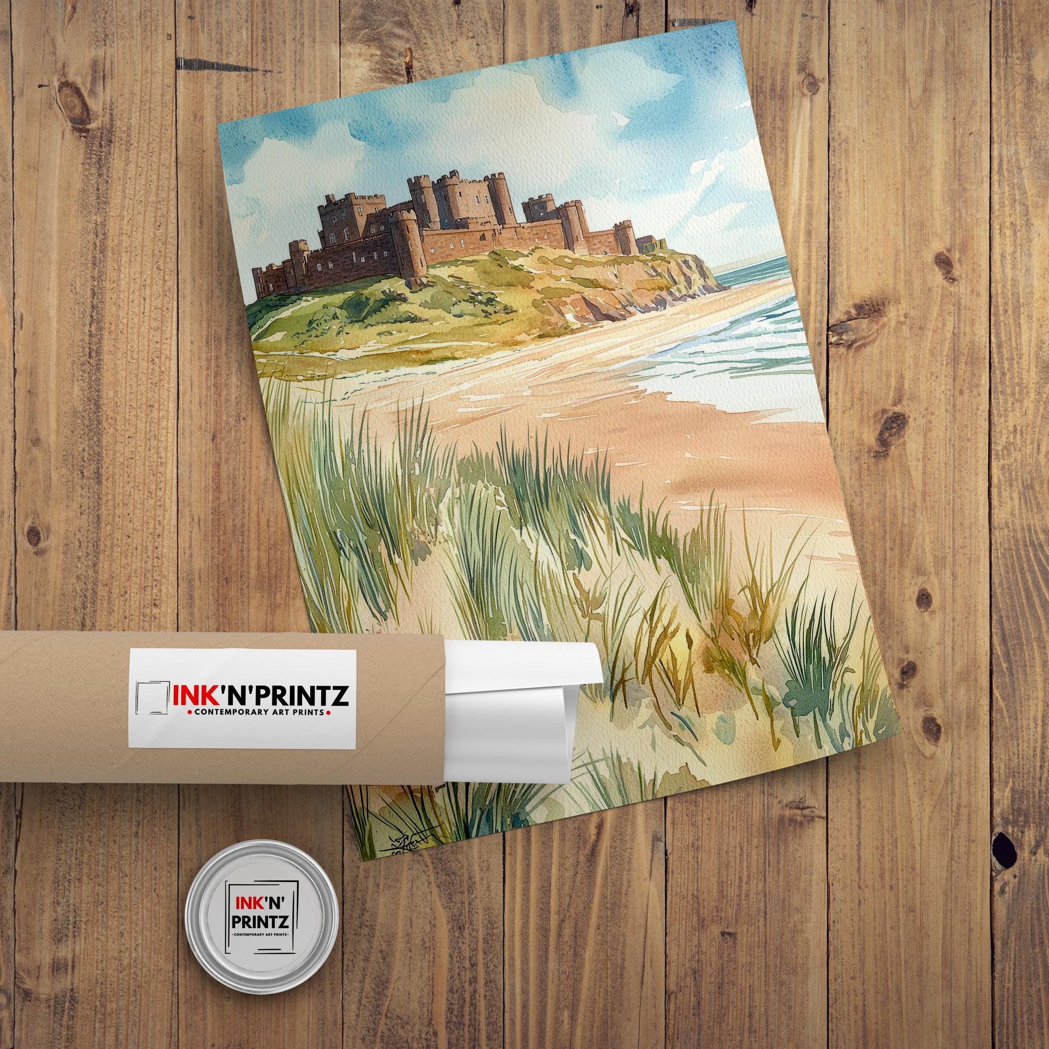 Bamburgh Castle Watercolor Art Print, Northumberland Coast Painting, England Seaside Wall Decor, British History Gift