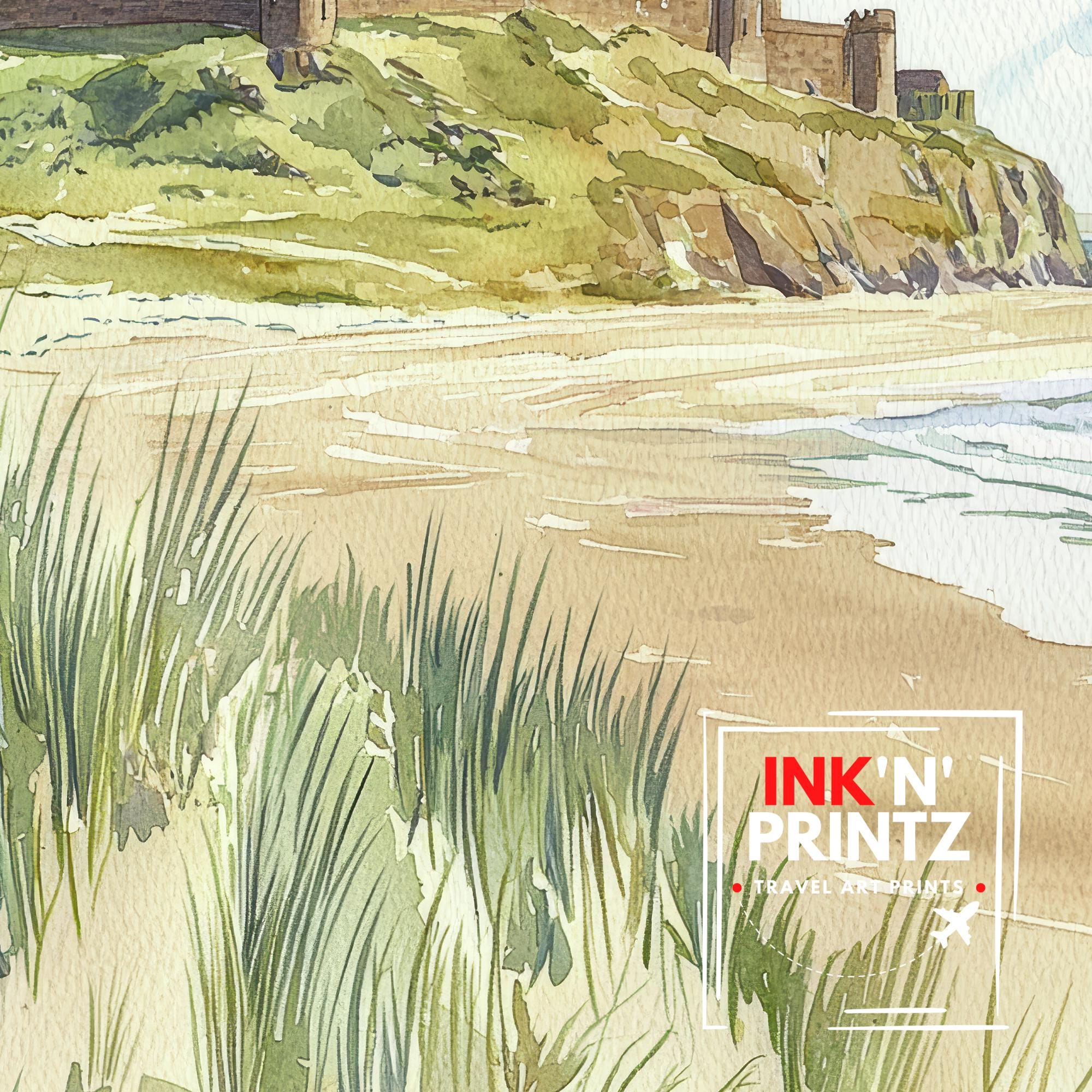 Bamburgh Castle Watercolor Art Print, Northumberland Coast Painting, England Seaside Wall Decor, British History Gift