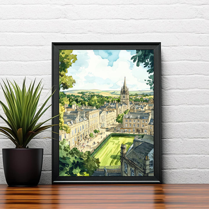Bath England Watercolor Art Print, Roman Baths Painting, Royal Crescent Wall Decor, Georgian City Gift