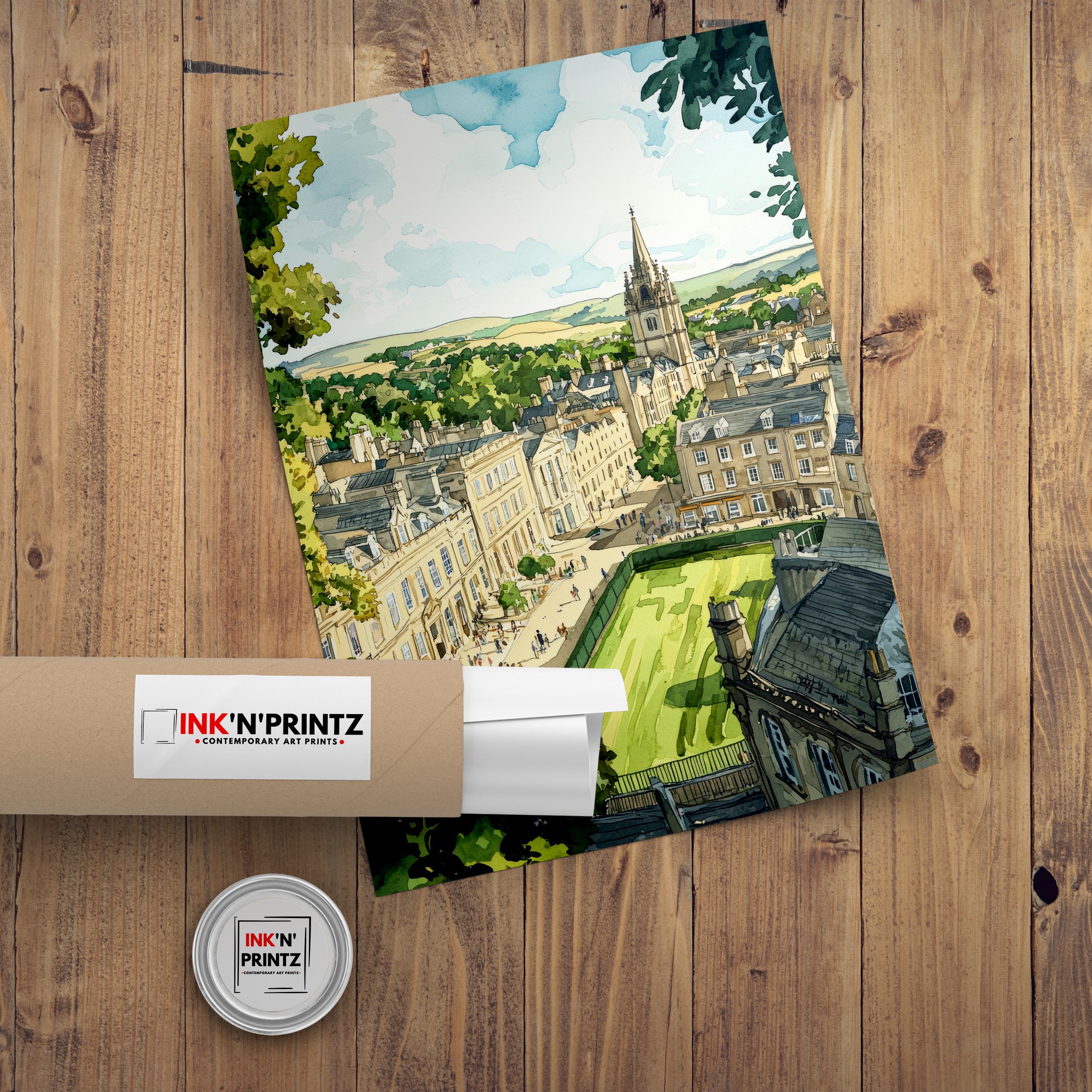 Bath England Watercolor Art Print, Roman Baths Painting, Royal Crescent Wall Decor, Georgian City Gift