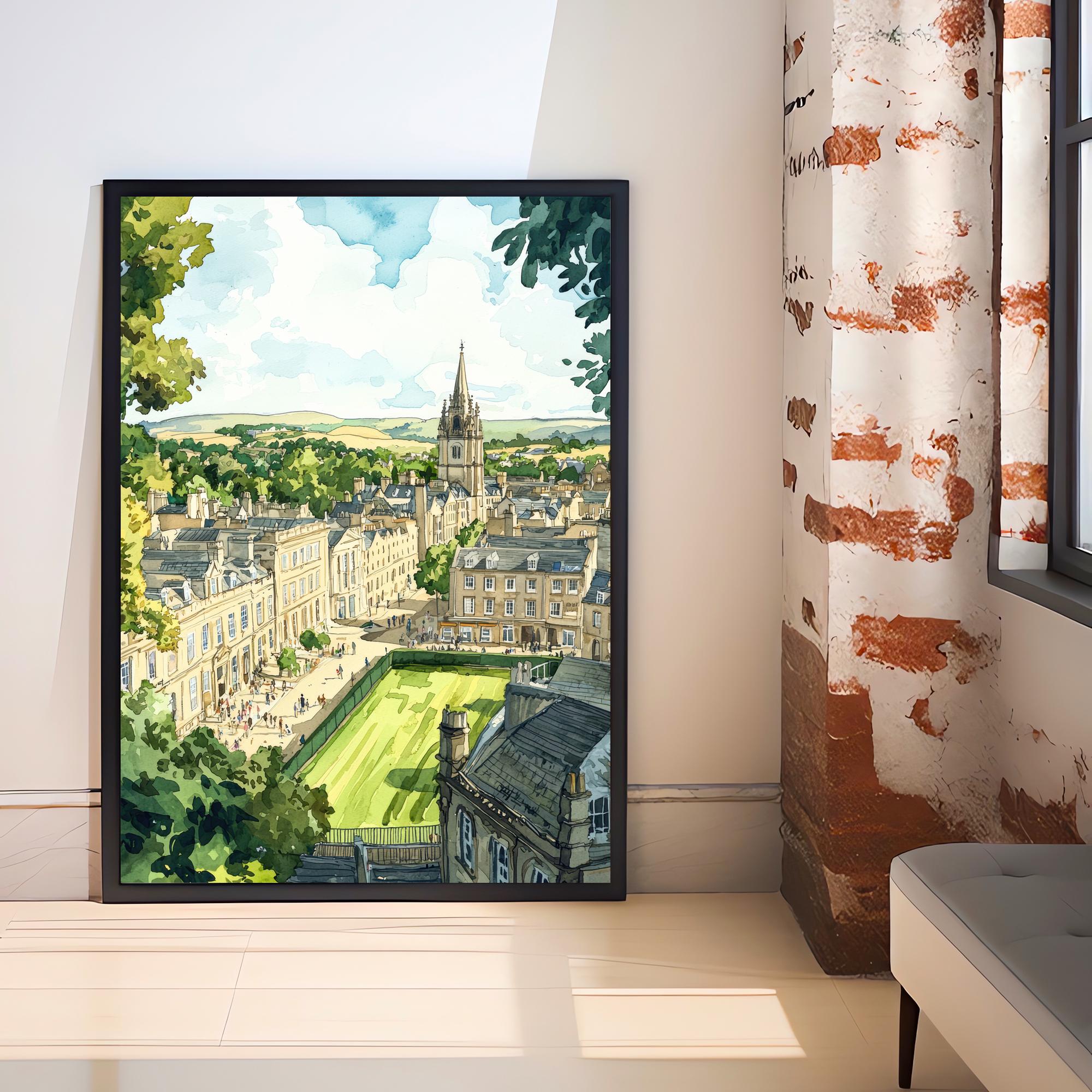 Bath England Watercolor Art Print, Roman Baths Painting, Royal Crescent Wall Decor, Georgian City Gift