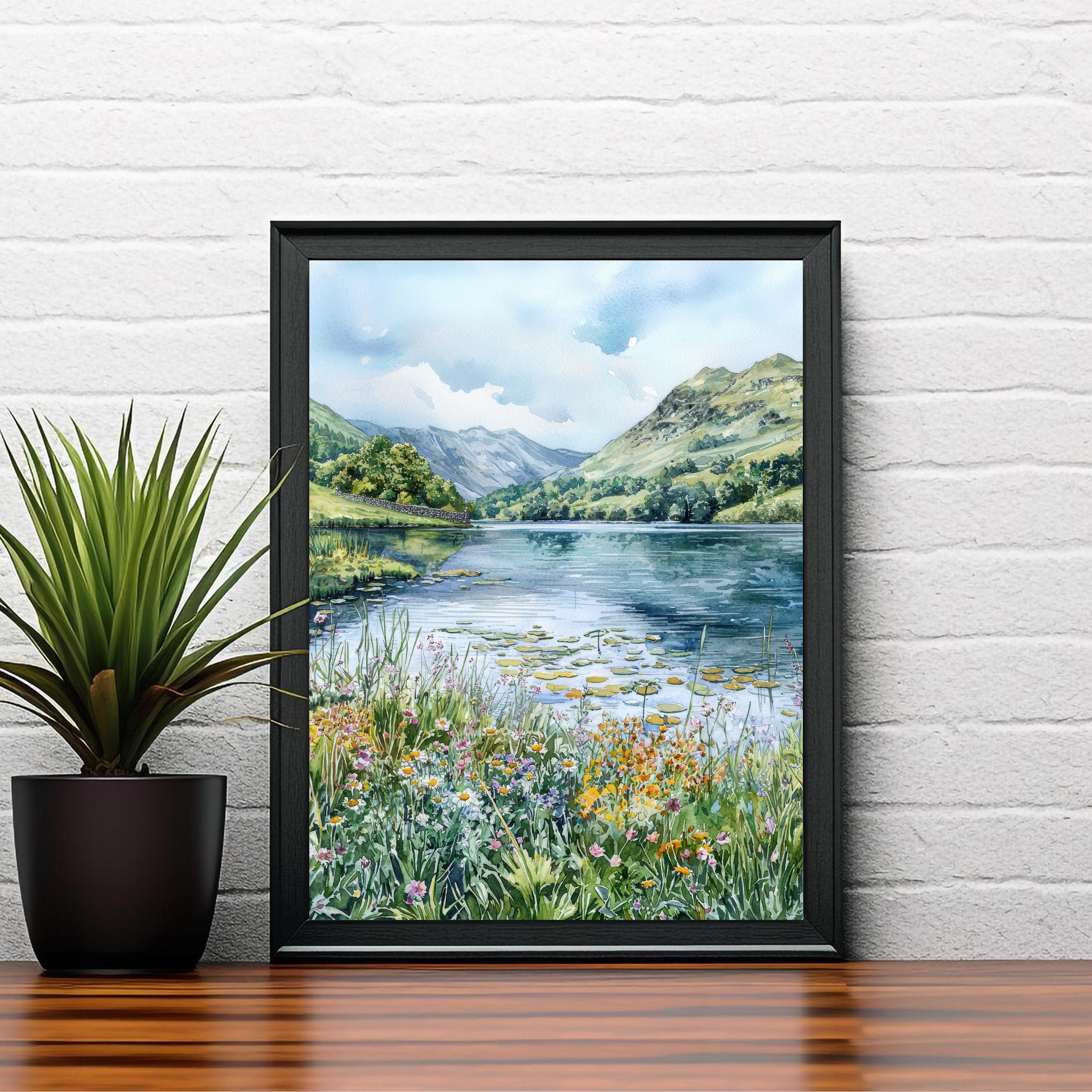 Grasmere Lake District Watercolor Art Print, William Wordsworth Painting, UK Landscape Wall Decor, Hiking Gift