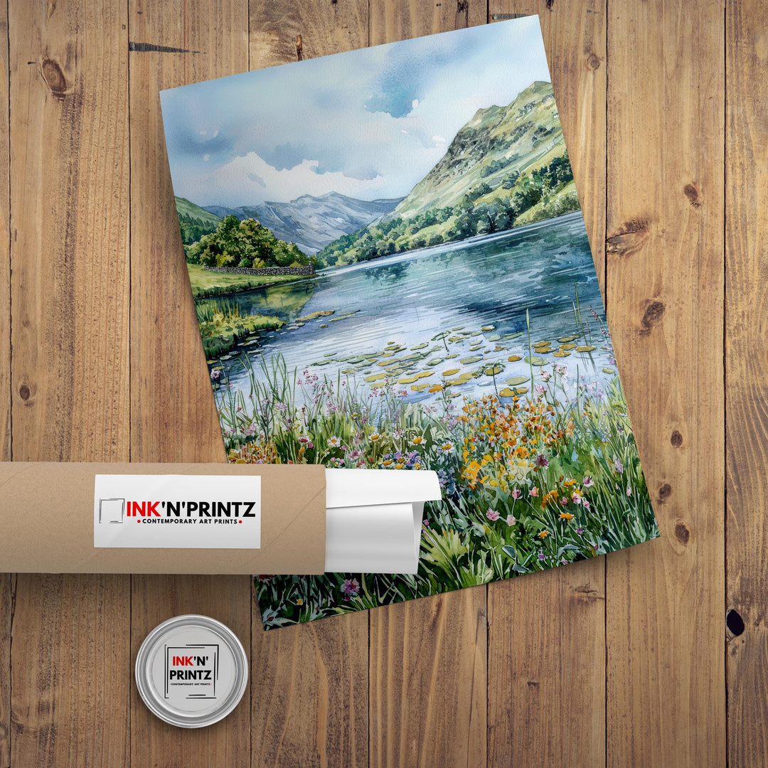 Grasmere Lake District Watercolor Art Print, William Wordsworth Painting, UK Landscape Wall Decor, Hiking Gift