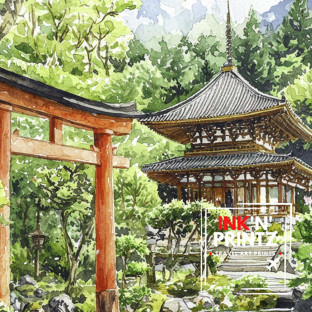 Kyoto Japan Watercolor Art Print, Cherry Blossom Painting, Gion District Wall Decor, Japanese Travel Gift