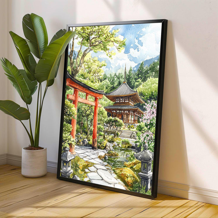 Kyoto Japan Watercolor Art Print, Cherry Blossom Painting, Gion District Wall Decor, Japanese Travel Gift
