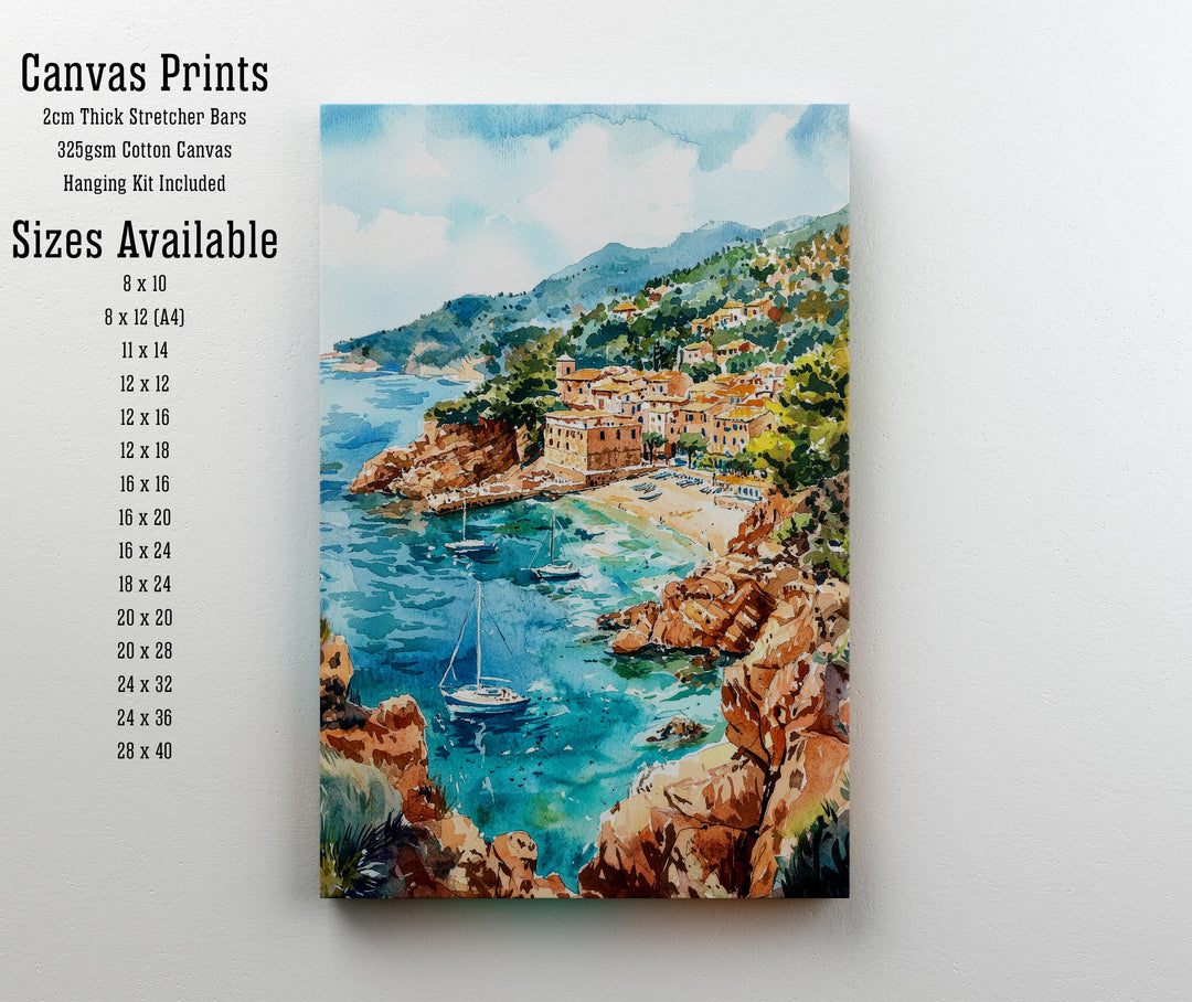 Mallorca Watercolor Art Print, Spain Travel Painting, Balearic Islands Wall Decor, Mediterranean Gift