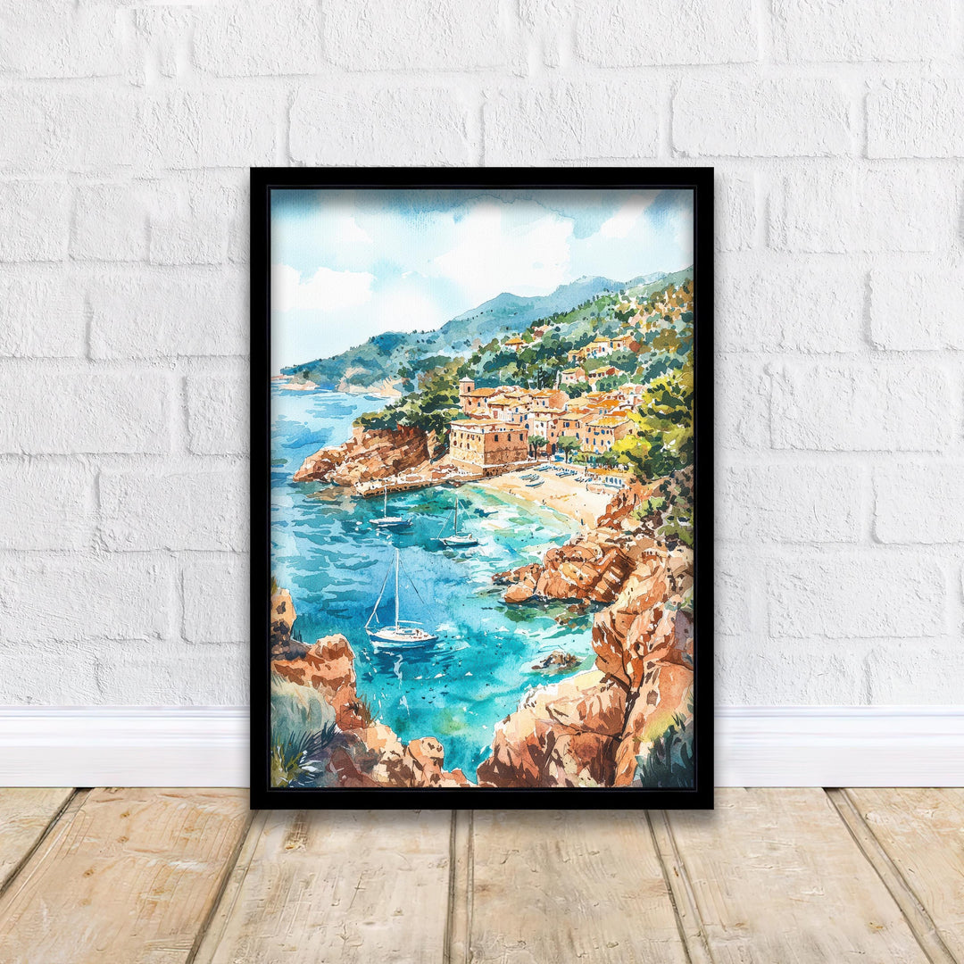 Mallorca Watercolor Art Print, Spain Travel Painting, Balearic Islands Wall Decor, Mediterranean Gift