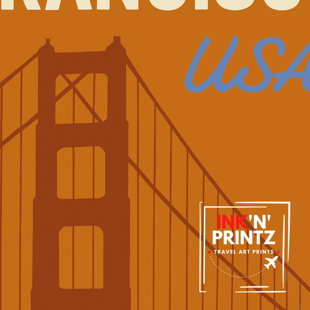 San Francisco Vintage Travel Poster Golden Gate Bridge Art San Francisco Print Scenic City Decor Gift for San Francisco Lovers Wanderlust