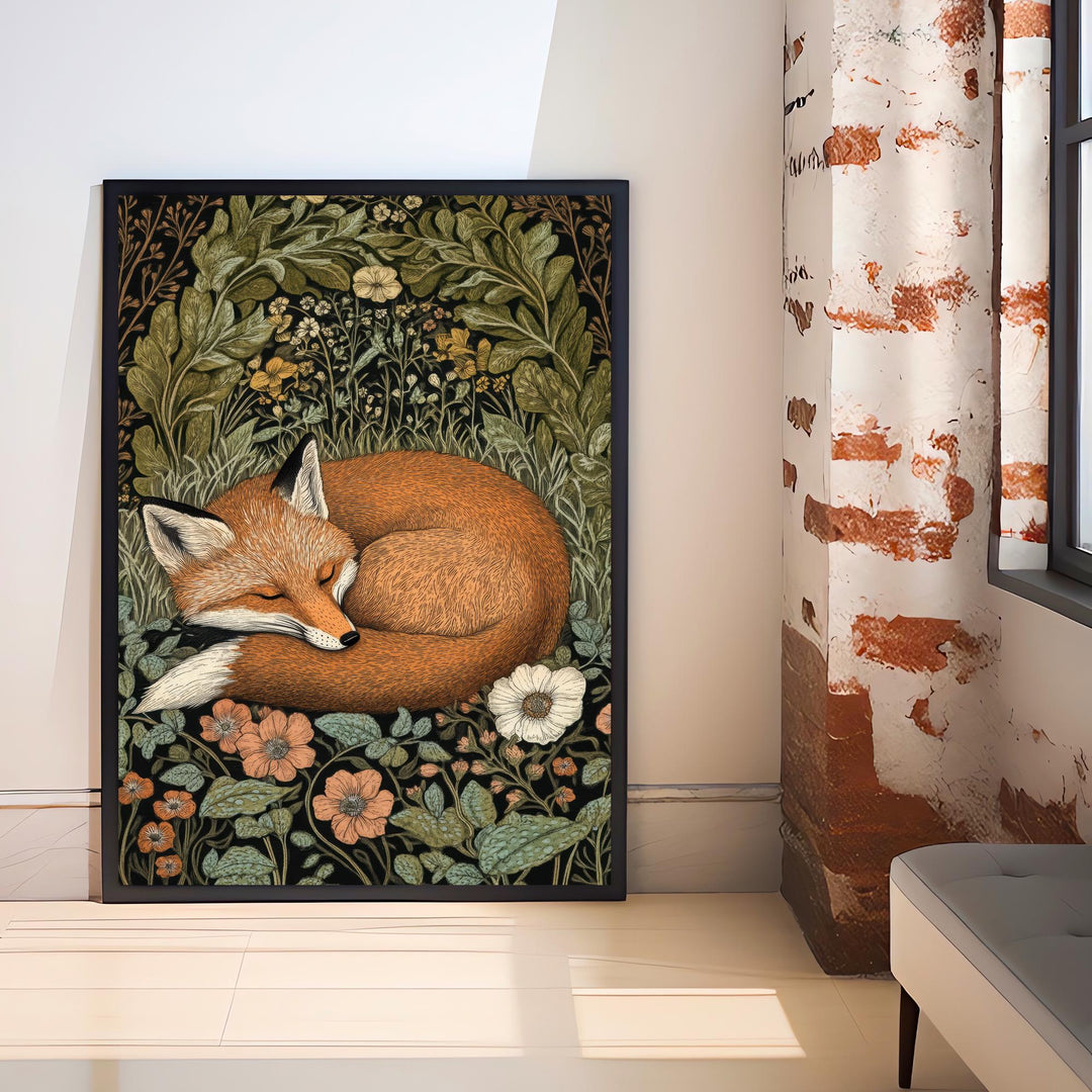 William Morris Fox Print Arts and Crafts Style Animal Poster Rustic Cottagecore Wall Art for Nature-Inspired Interiors