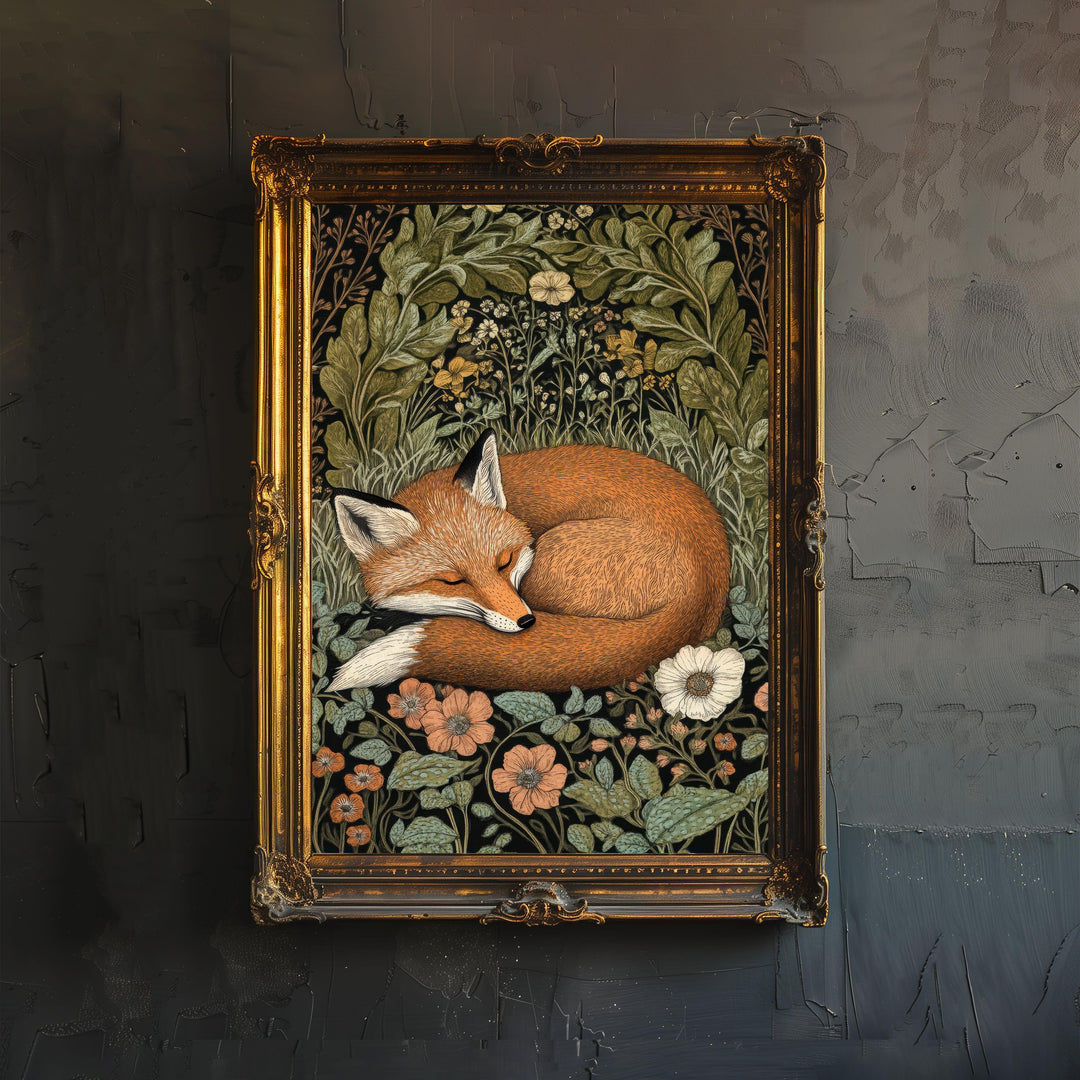 William Morris Fox Print Arts and Crafts Style Animal Poster Rustic Cottagecore Wall Art for Nature-Inspired Interiors