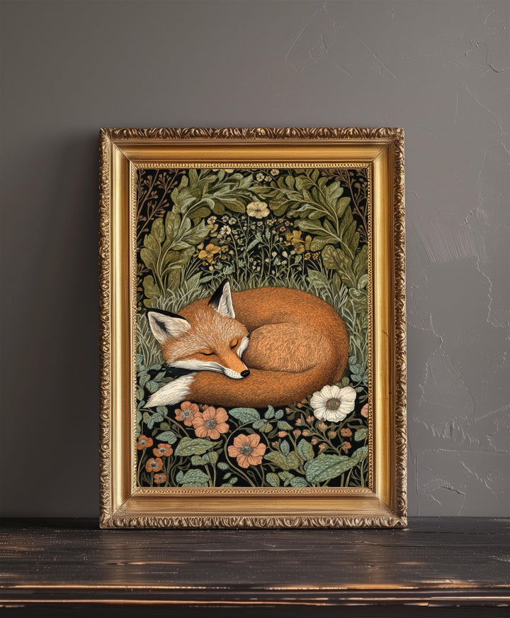 William Morris Fox Print Arts and Crafts Style Animal Poster Rustic Cottagecore Wall Art for Nature-Inspired Interiors