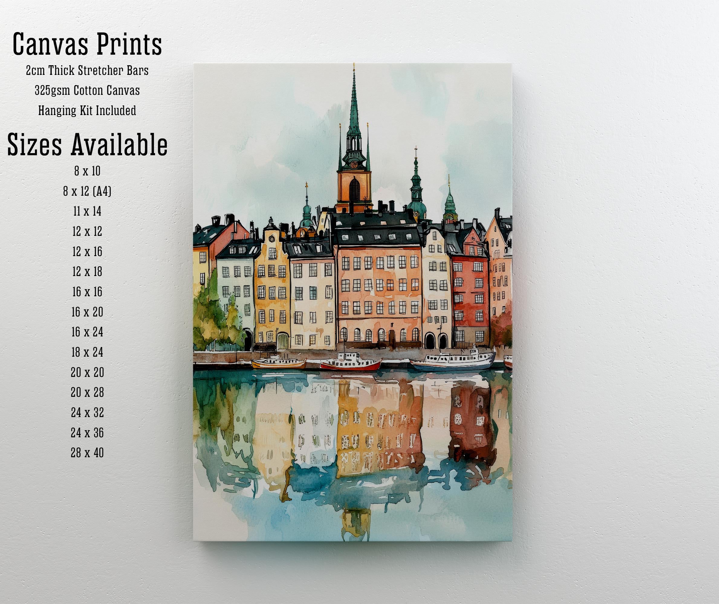 Stockholm Sweden Watercolor Art Print, Gamla Stan Painting, Scandinavia Travel Wall Decor, Cityscape Gift