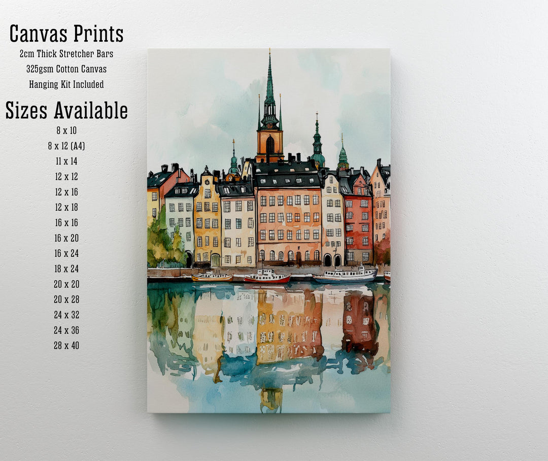 Stockholm Sweden Watercolor Art Print, Gamla Stan Painting, Scandinavia Travel Wall Decor, Cityscape Gift