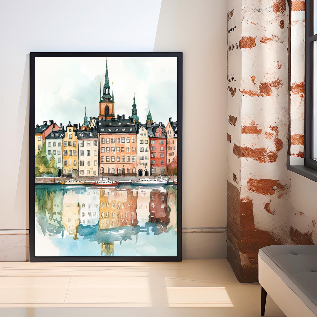Stockholm Sweden Watercolor Art Print, Gamla Stan Painting, Scandinavia Travel Wall Decor, Cityscape Gift