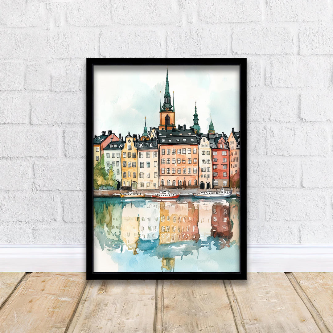 Stockholm Sweden Watercolor Art Print, Gamla Stan Painting, Scandinavia Travel Wall Decor, Cityscape Gift