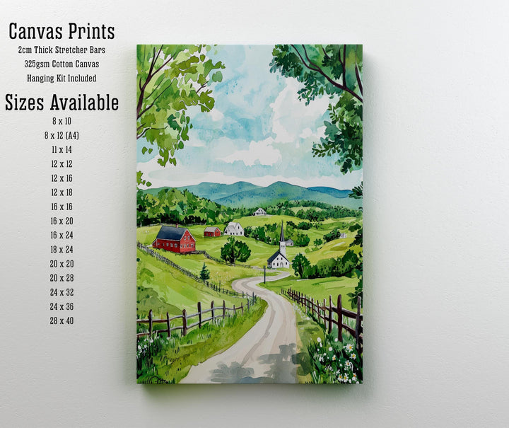 Vermont Watercolor Art Print, New England Fall Foliage Painting, Covered Bridge Wall Decor, Autumn Travel Gift