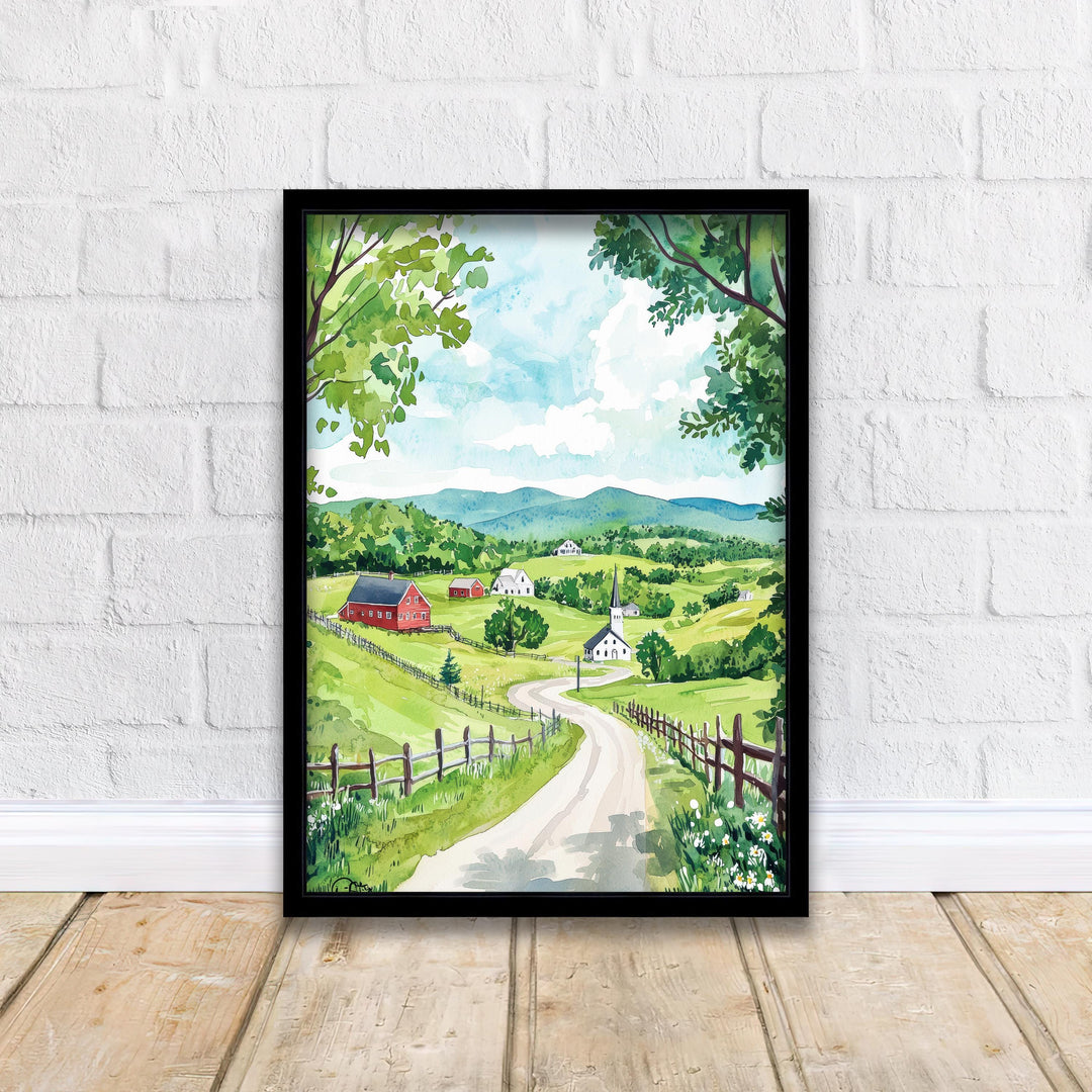 Vermont Watercolor Art Print, New England Fall Foliage Painting, Covered Bridge Wall Decor, Autumn Travel Gift