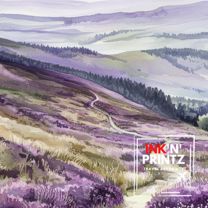 Long Mynd Watercolor Art Print, Shropshire Hills Painting, UK Landscape Wall Decor, Hill Walking Gift