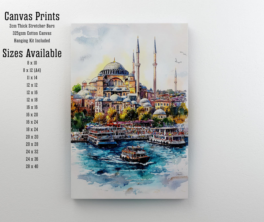Istanbul Cityscape Watercolor Art Print, Hagia Sophia Painting, Turkey Travel Gift, City Wall Decor