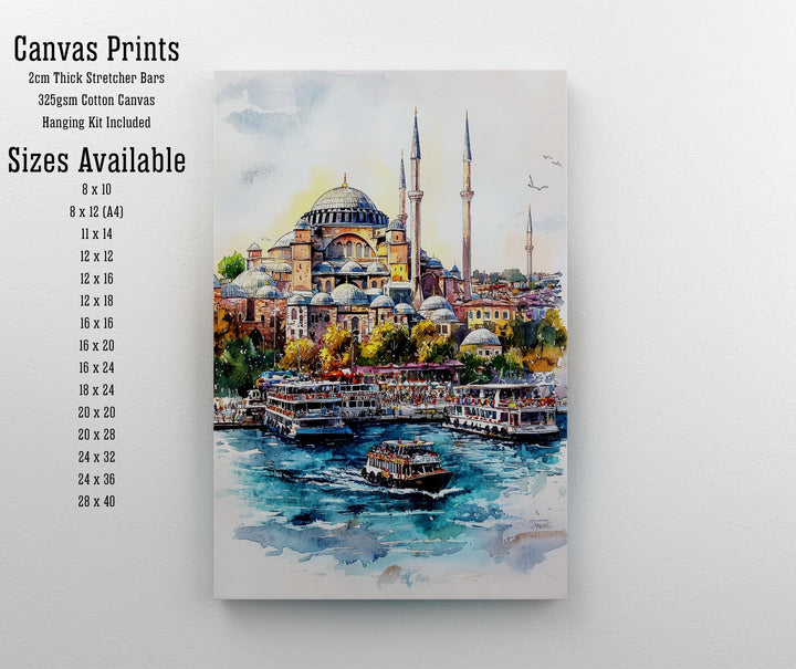 Istanbul Cityscape Watercolor Art Print, Hagia Sophia Painting, Turkey Travel Gift, City Wall Decor