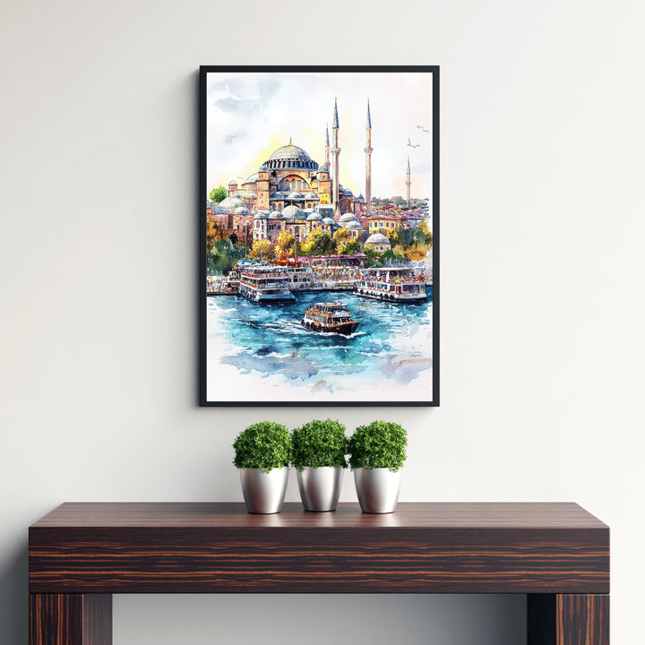 Istanbul Cityscape Watercolor Art Print, Hagia Sophia Painting, Turkey Travel Gift, City Wall Decor