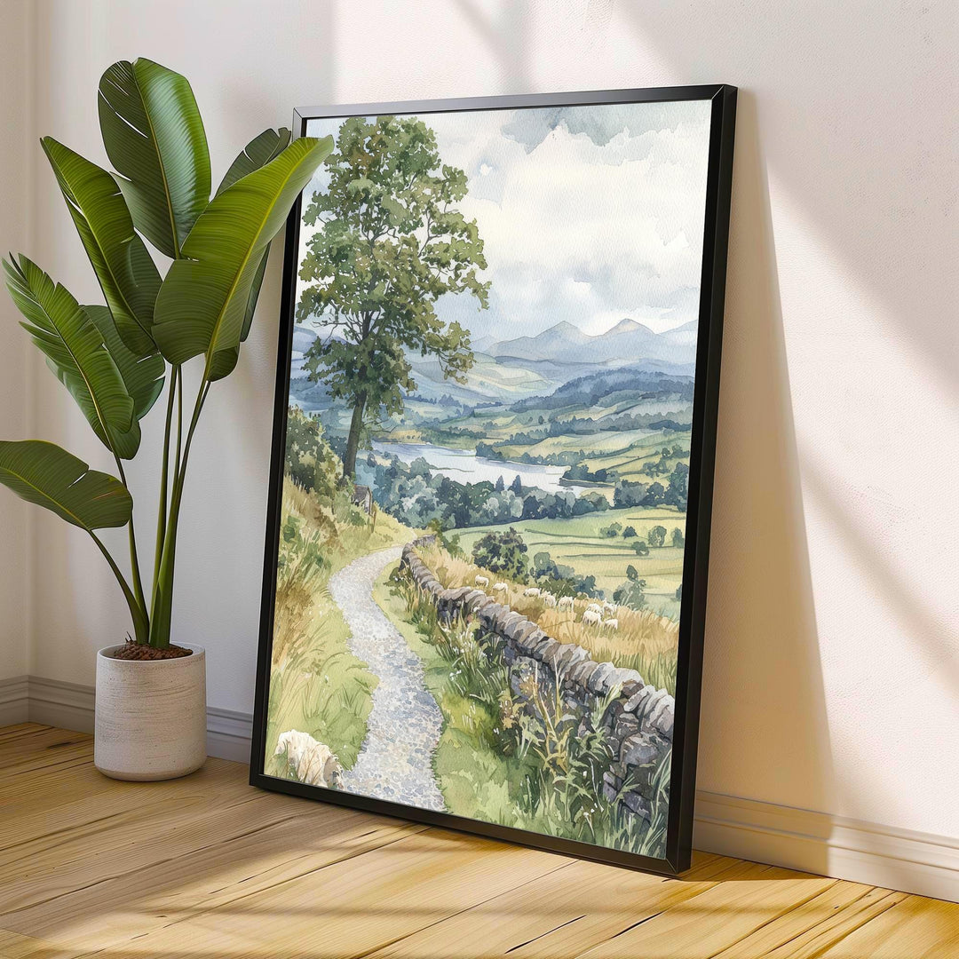 Hawkshead Lake District Watercolor Art Print, Beatrix Potter Painting, UK Village Wall Decor, Cumbria Gift