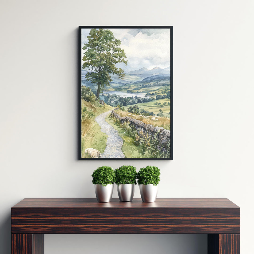 Hawkshead Lake District Watercolor Art Print, Beatrix Potter Painting, UK Village Wall Decor, Cumbria Gift