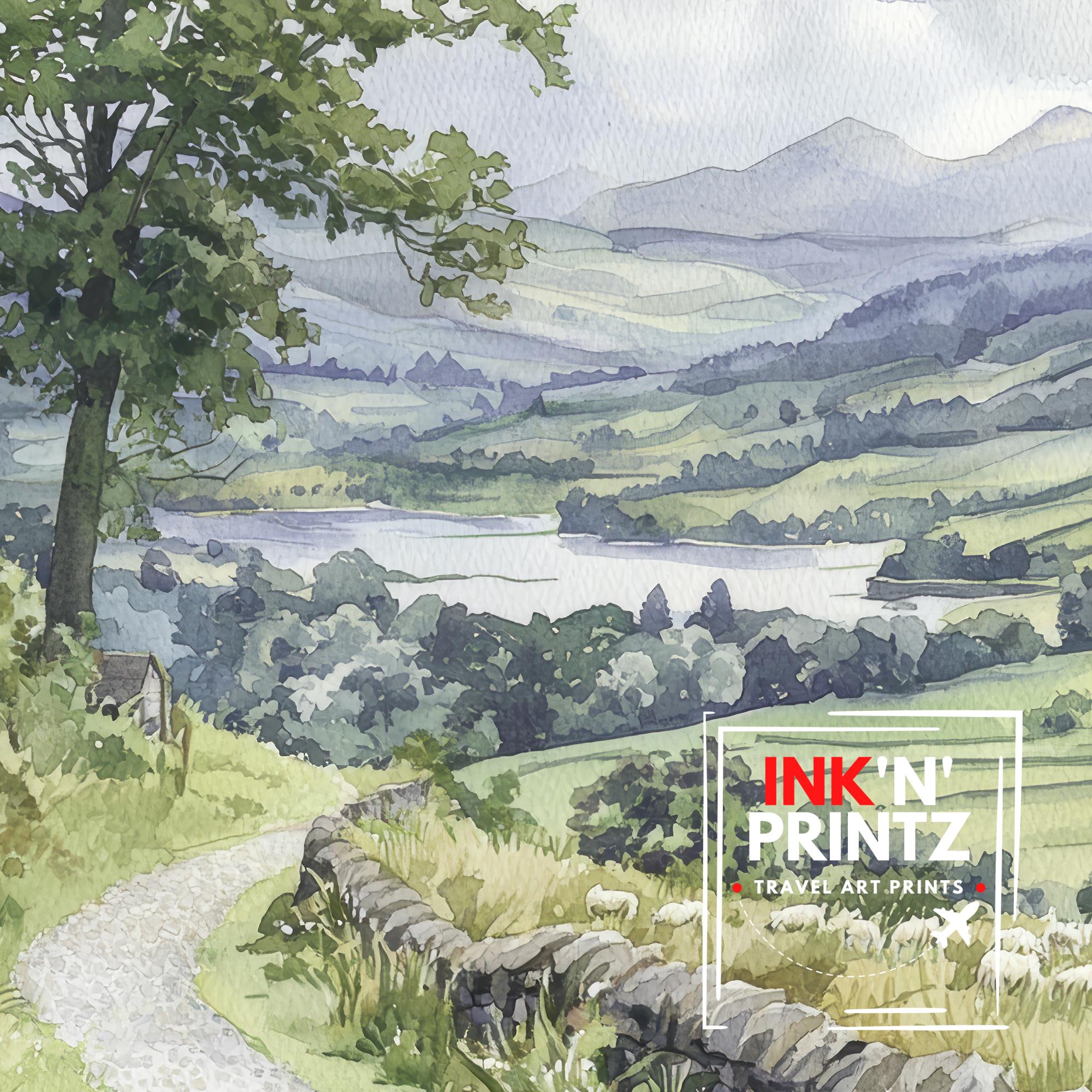 Hawkshead Lake District Watercolor Art Print, Beatrix Potter Painting, UK Village Wall Decor, Cumbria Gift