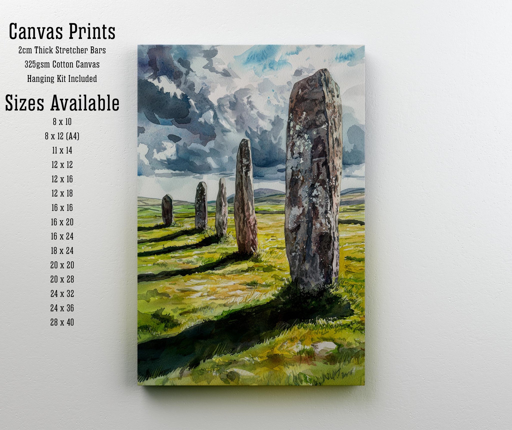 Callanish Standing Stones Watercolor Art Print, Isle of Lewis Painting, Scottish Ancient Monument Wall Decor, History Gift