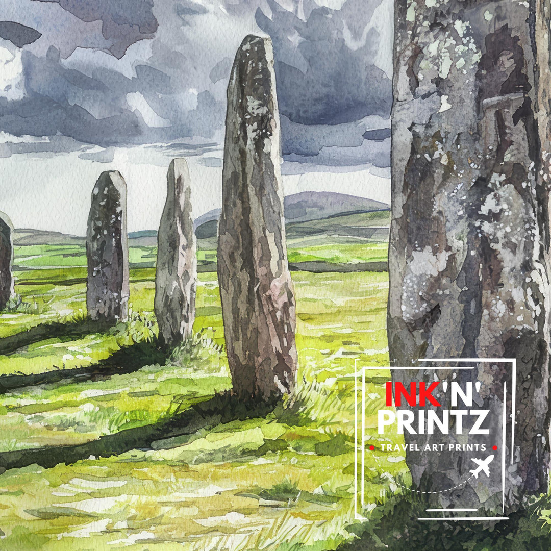 Callanish Standing Stones Watercolor Art Print, Isle of Lewis Painting, Scottish Ancient Monument Wall Decor, History Gift