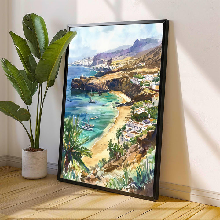 Gran Canaria Watercolor Art Print, Maspalomas Dunes Painting, Canary Islands Wall Decor, Spain Travel Gift