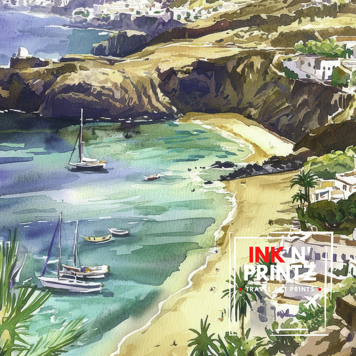 Gran Canaria Watercolor Art Print, Maspalomas Dunes Painting, Canary Islands Wall Decor, Spain Travel Gift
