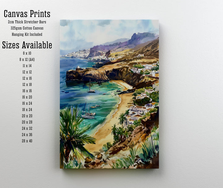 Gran Canaria Watercolor Art Print, Maspalomas Dunes Painting, Canary Islands Wall Decor, Spain Travel Gift