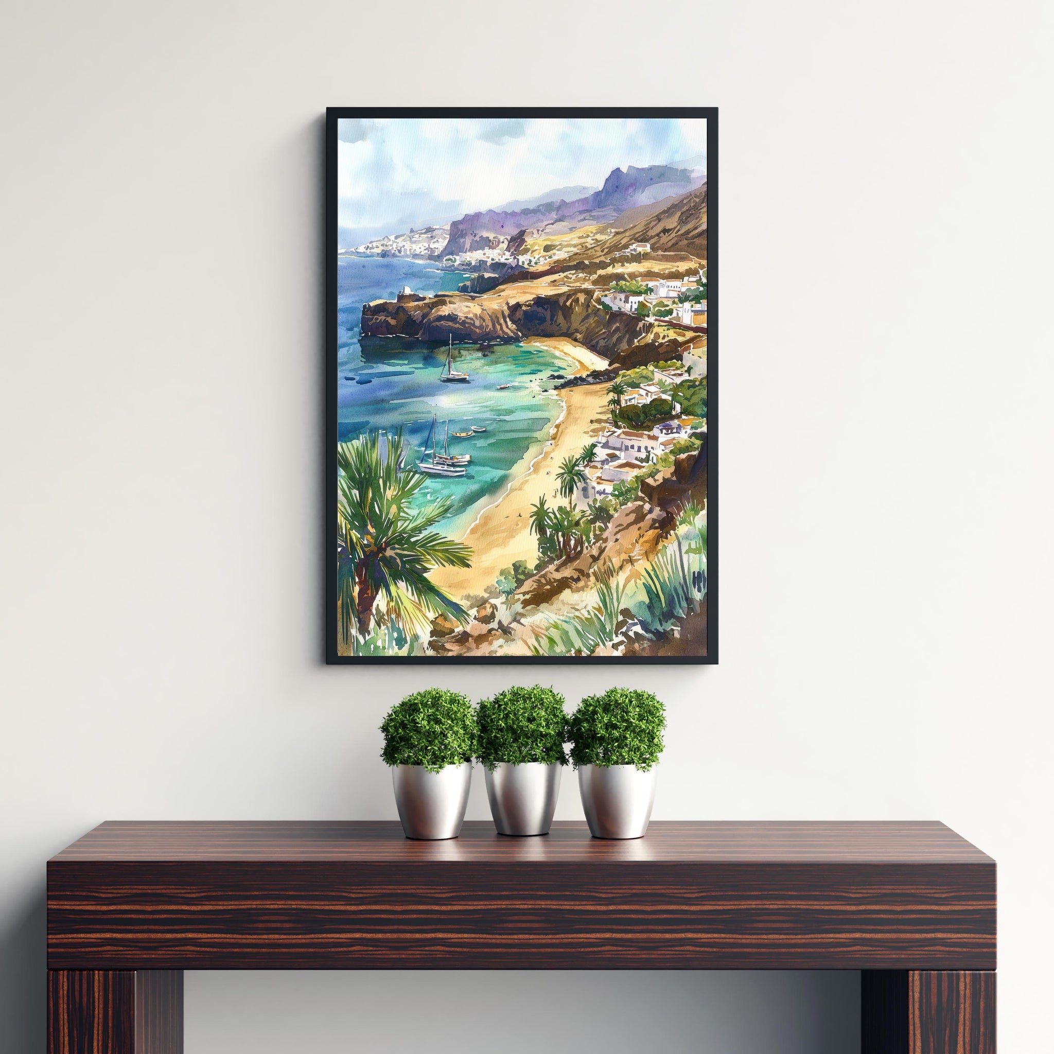 Gran Canaria Watercolor Art Print, Maspalomas Dunes Painting, Canary Islands Wall Decor, Spain Travel Gift