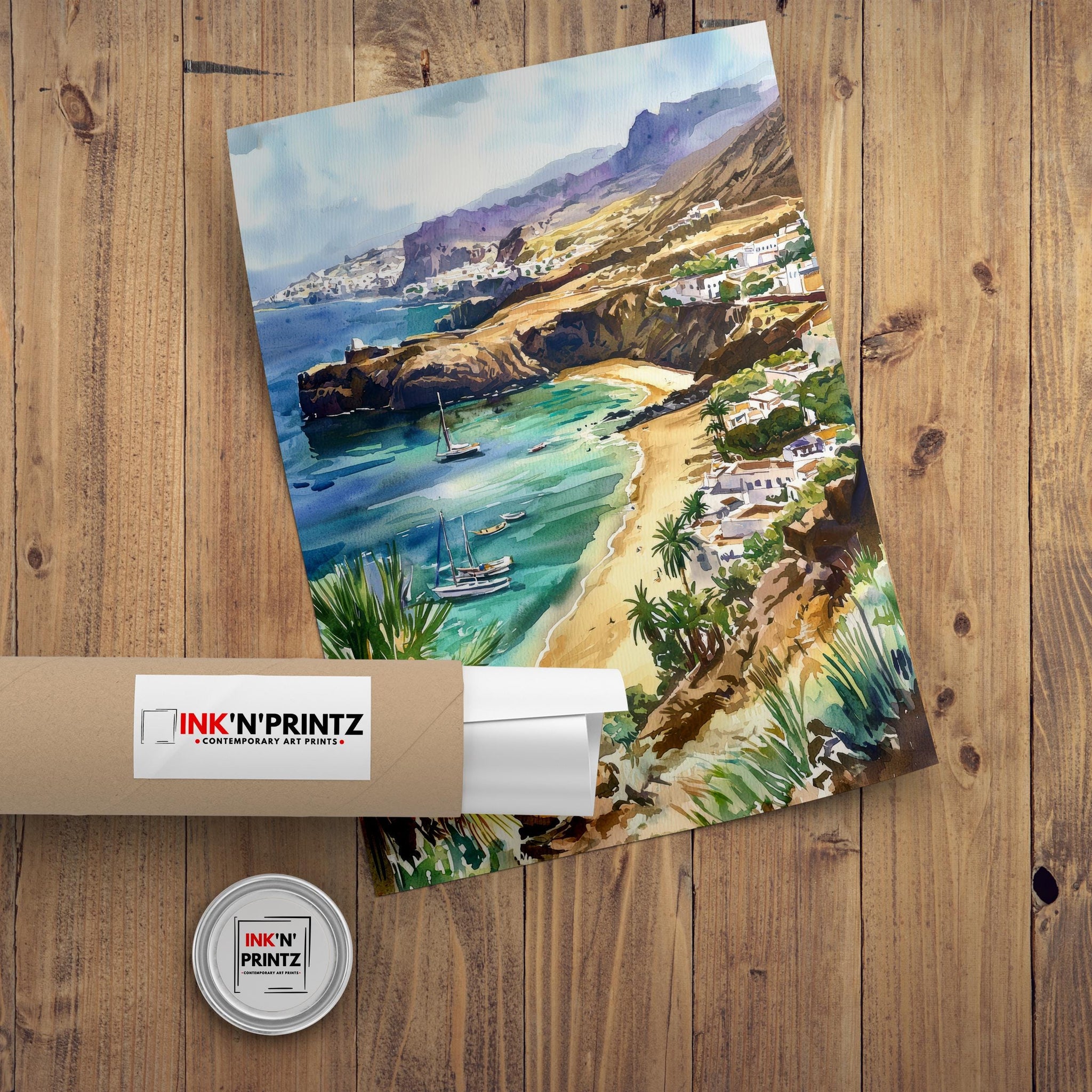 Gran Canaria Watercolor Art Print, Maspalomas Dunes Painting, Canary Islands Wall Decor, Spain Travel Gift