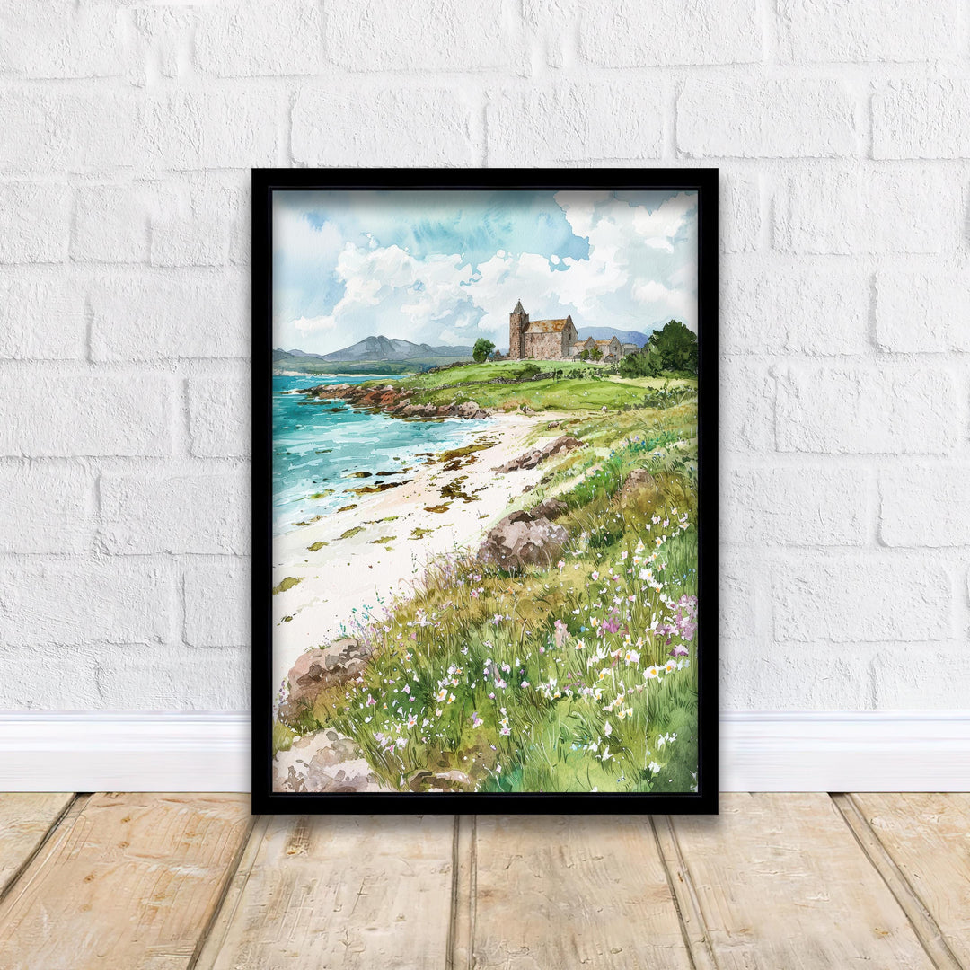 Isle of Iona Watercolor Art Print, Iona Abbey Painting, Scottish Island Wall Decor, Travel Gift