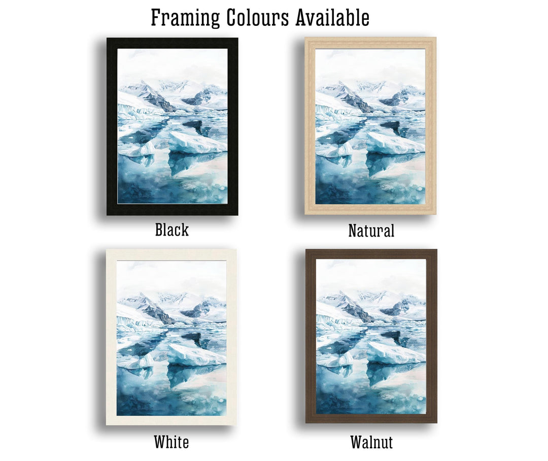 Jokulsarlon Glacier Lagoon Art Print, Iceland Watercolor Painting, Icebergs Wall Decor, Icelandic Travel Gift