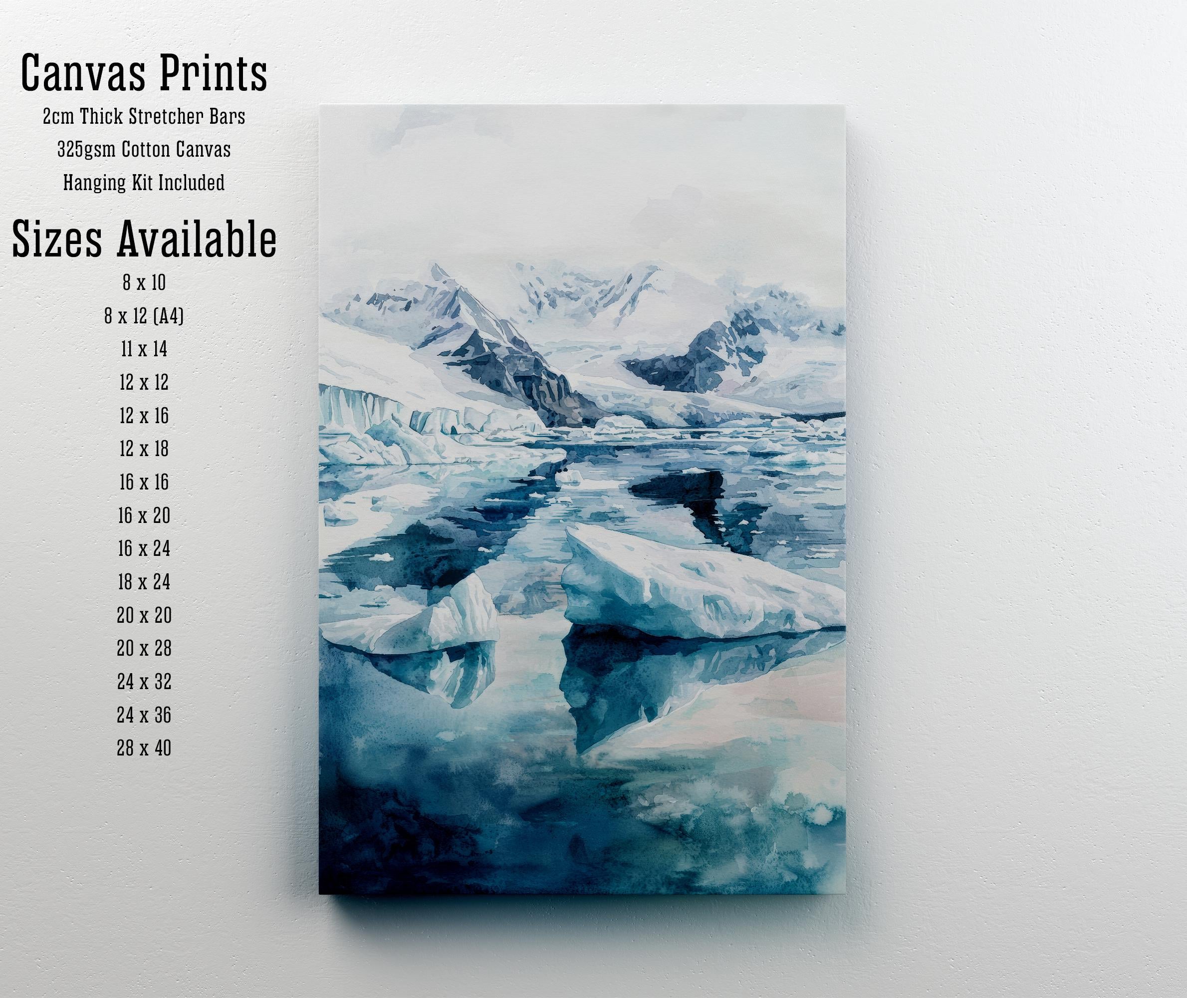 Jokulsarlon Glacier Lagoon Art Print, Iceland Watercolor Painting, Icebergs Wall Decor, Icelandic Travel Gift