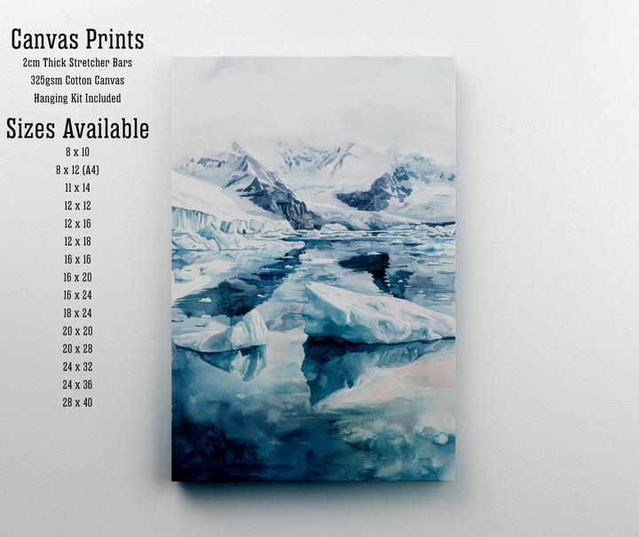 Jokulsarlon Glacier Lagoon Art Print, Iceland Watercolor Painting, Icebergs Wall Decor, Icelandic Travel Gift