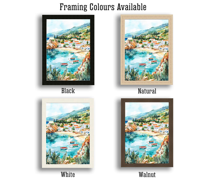 Kefalonia Watercolor Art Print, Myrtos Beach Painting, Greek Island Wall Decor, Ionian Sea Travel Gift