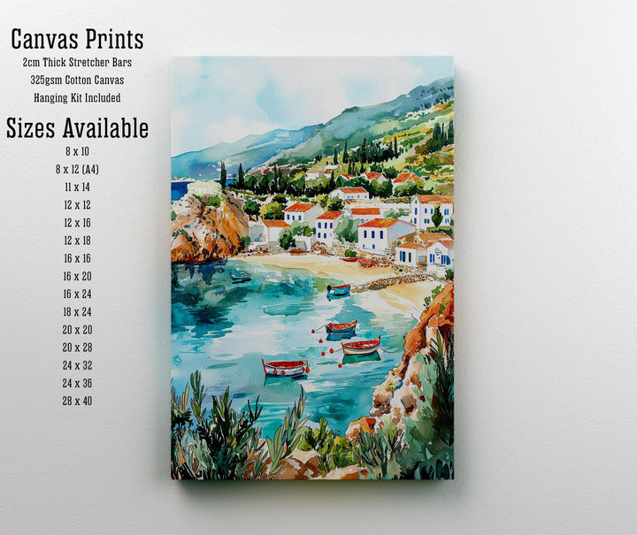 Kefalonia Watercolor Art Print, Myrtos Beach Painting, Greek Island Wall Decor, Ionian Sea Travel Gift