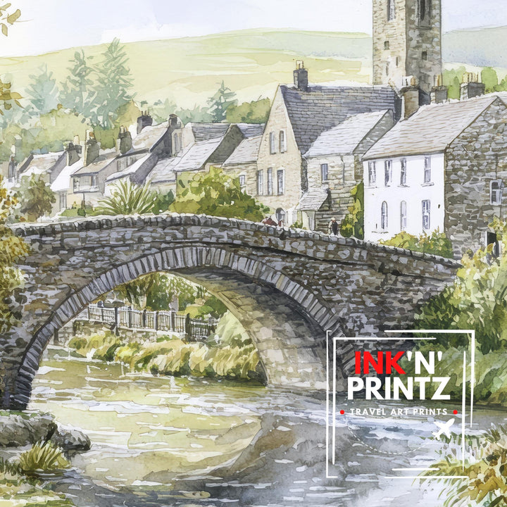 Kirkby Lonsdale Watercolor Art Print, Ruskin's View Painting, Cumbria UK Wall Decor, English Village Gift