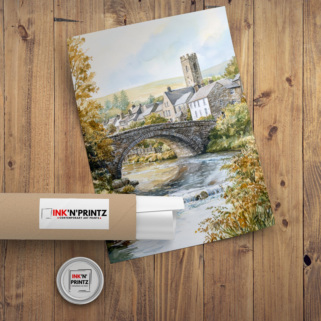 Kirkby Lonsdale Watercolor Art Print, Ruskin's View Painting, Cumbria UK Wall Decor, English Village Gift