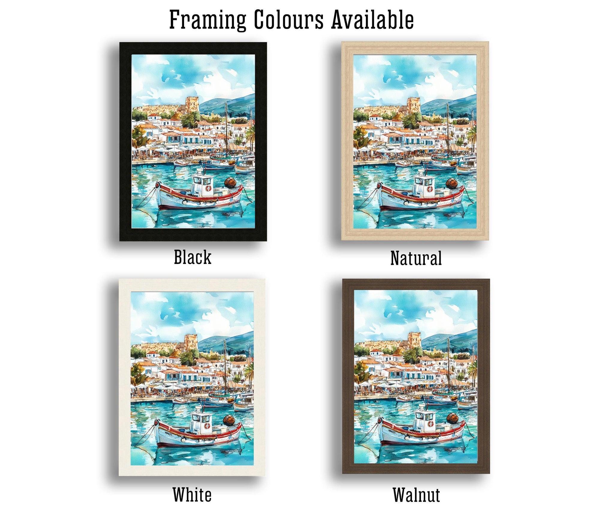 Kos Harbour Watercolor Art Print, Mandraki Port Painting, Greek Island Wall Decor, Coastal Travel Gift