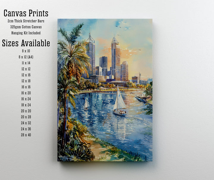 Perth Australia Watercolor Art Print, Swan River Painting, Cityscape Wall Decor, Australian Travel Gift