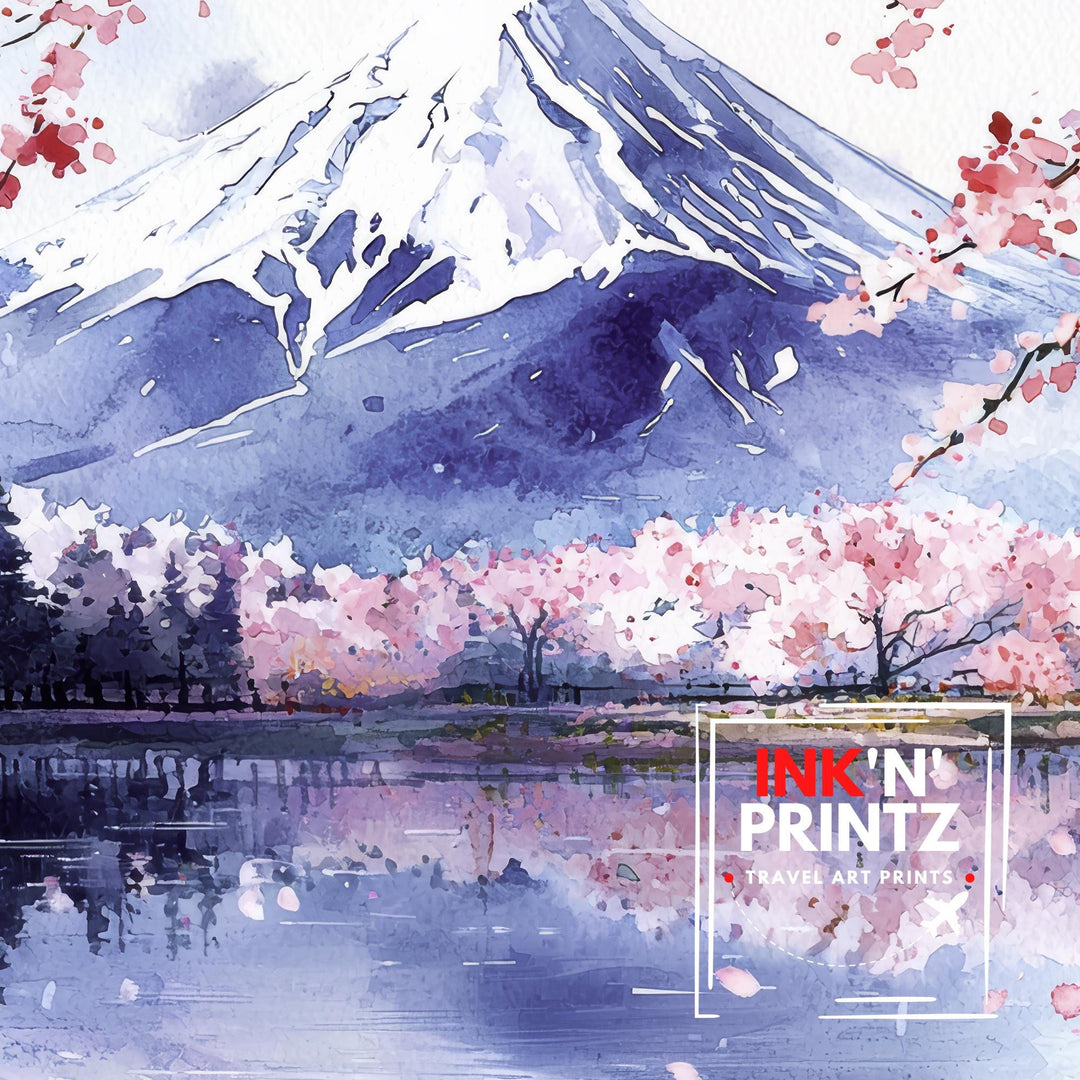 Mount Fuji Watercolor Art Print, Japan Painting, Volcano Wall Decor, Japanese Travel Gift