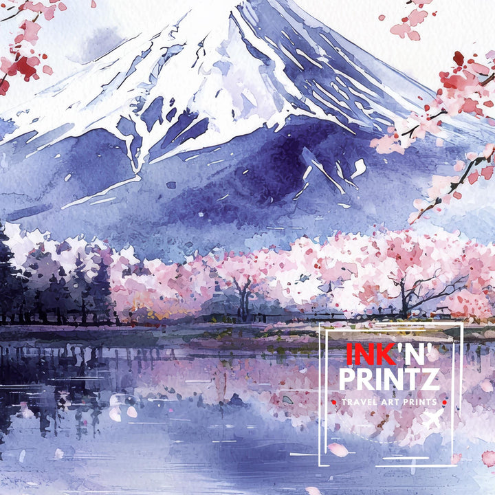 Mount Fuji Watercolor Art Print, Japan Painting, Volcano Wall Decor, Japanese Travel Gift