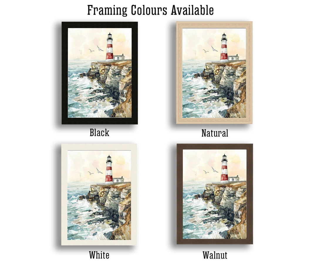 Portland Bill Lighthouse Watercolor Art Print, Dorset Coastal Painting, Jurassic Coast Wall Decor, Lighthouse Gift