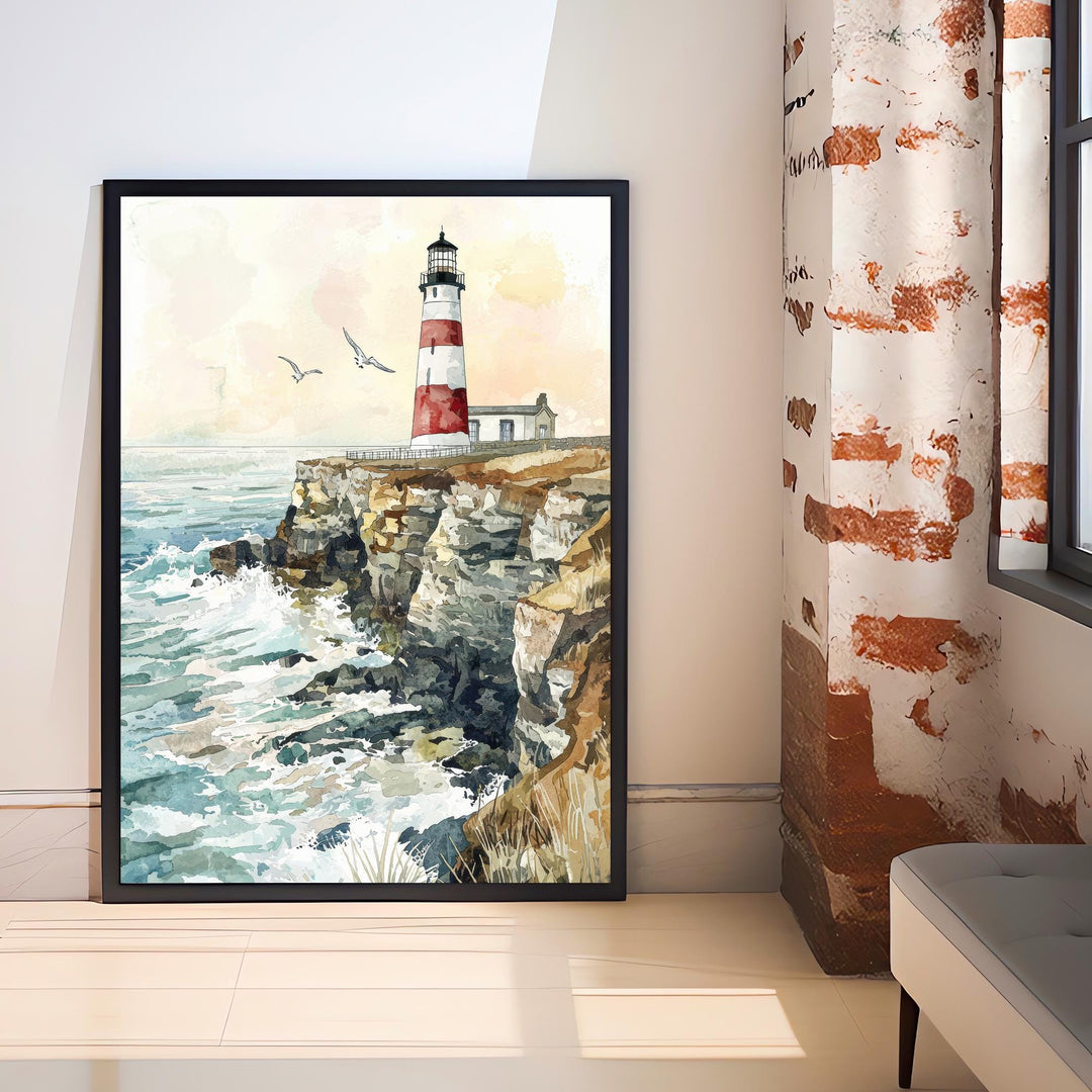 Portland Bill Lighthouse Watercolor Art Print, Dorset Coastal Painting, Jurassic Coast Wall Decor, Lighthouse Gift