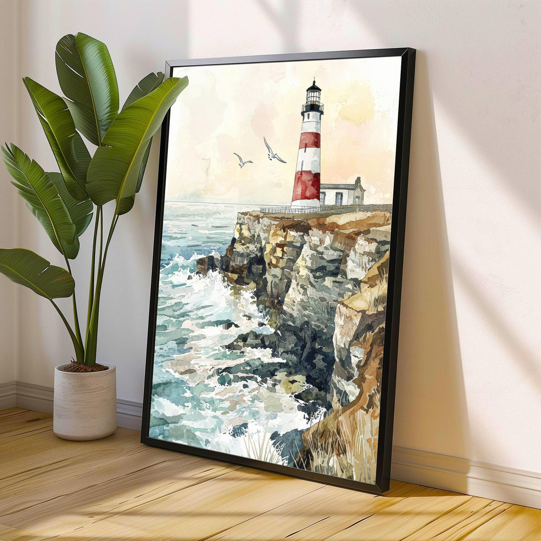 Portland Bill Lighthouse Watercolor Art Print, Dorset Coastal Painting, Jurassic Coast Wall Decor, Lighthouse Gift